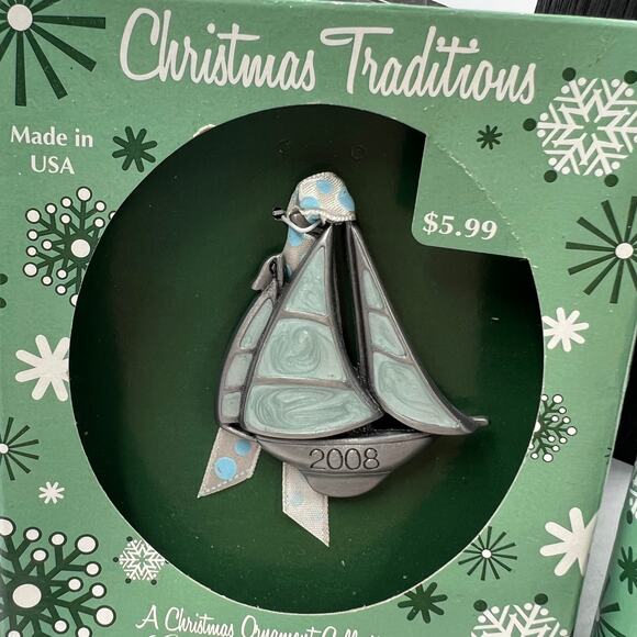 Christmas Traditions Silver Tone Ornaments Gloria Duchin Inc 2008 Sailboat Train - Picture 2 of 9